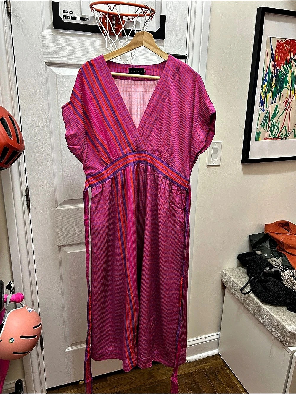 HATCH The Plaid Carolina Dress Plaid maternity Maxi Dress in Pink & Purple